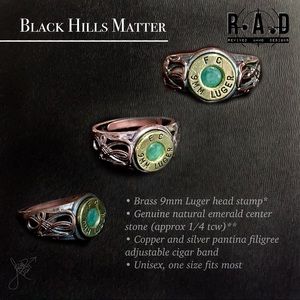 9mm luger natural emerald unisex filigree ring